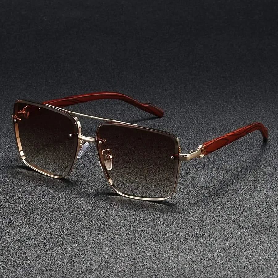 Lunettes de Soleil Monture Métal Branches Finition Bois Vintage