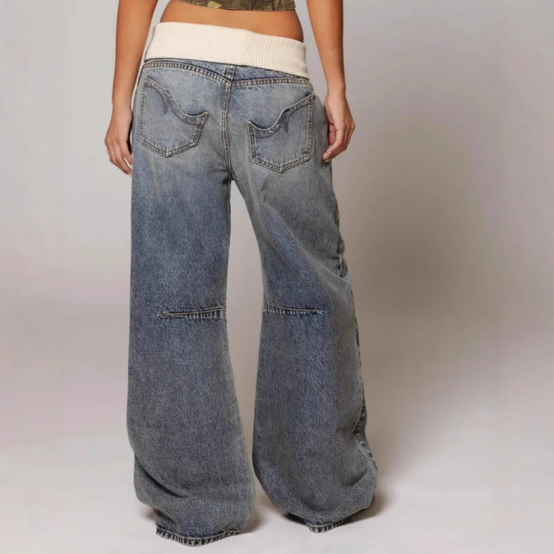 Jean Baggy Femme Taille Haute en Denim Stretch