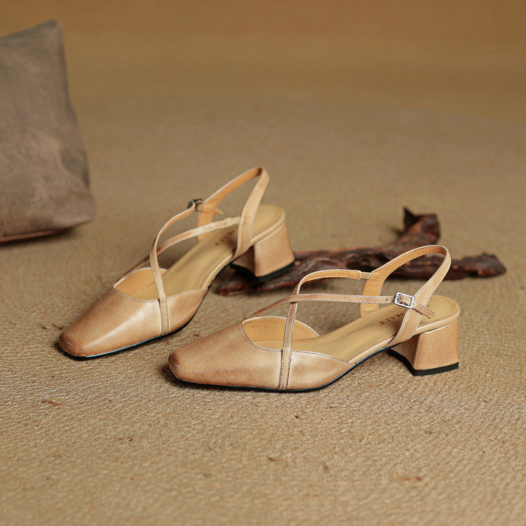 Escarpins Femme en Cuir Véritable - Talon Bloc Stable