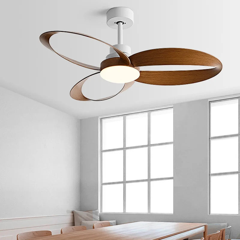 Ventilateur de plafond moderne – Pales en bois, éclairage LED dimmable pour salon ou chambre