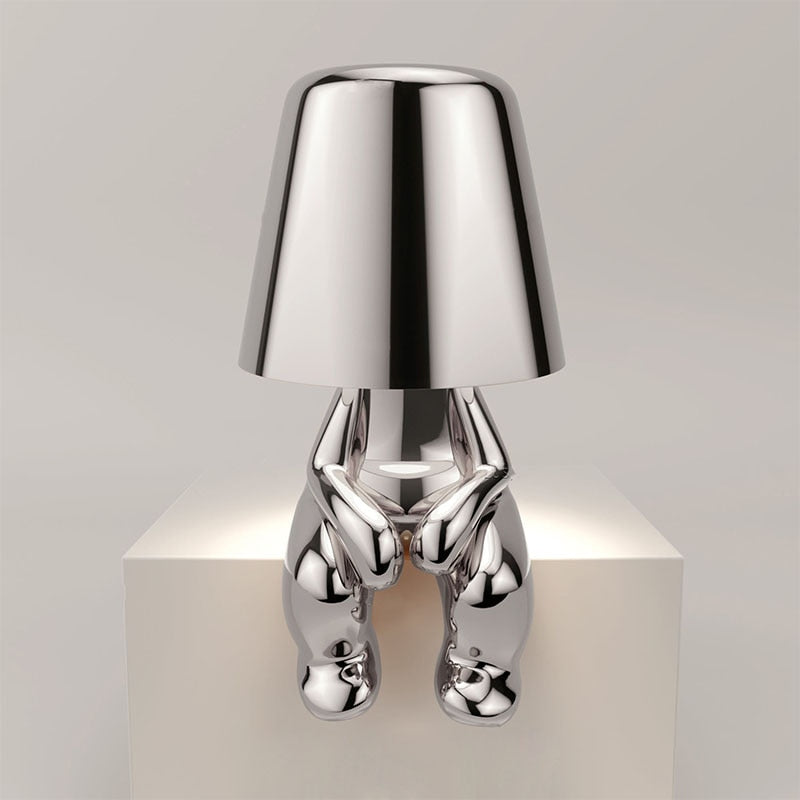 Lampe à Poser Silhouette Rechargeable en Résine, Finition Dorée ou Argentée