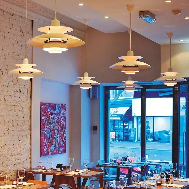 Danish Pendant Light – Layered Metal Design in a Colorful Style for the Dining Room or Living Room