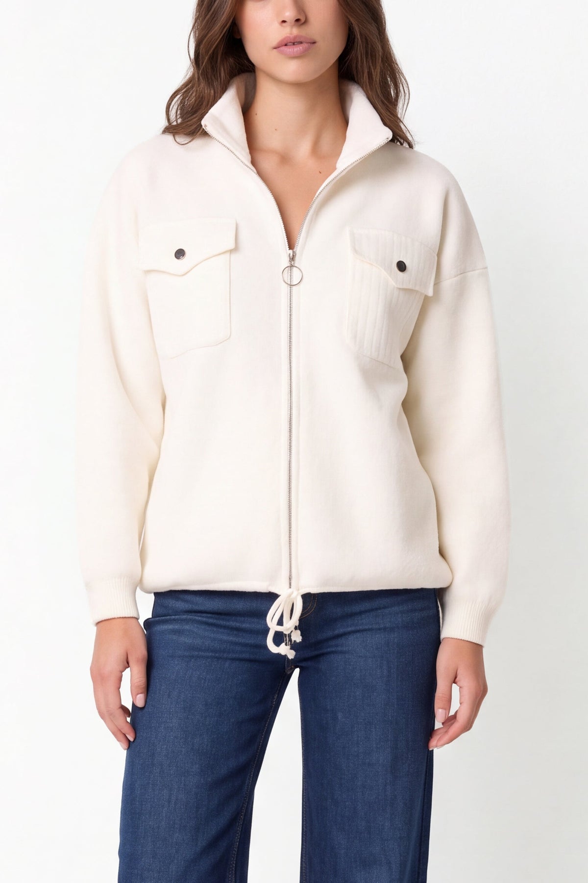 Veste en Maille Zippée Femme à Poches Utilitaires