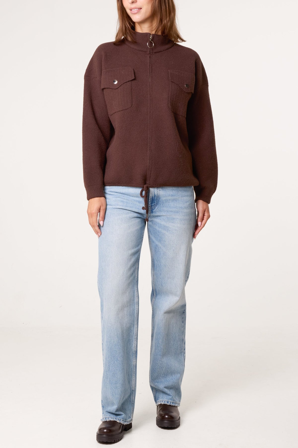 Veste en Maille Zippée Femme à Poches Utilitaires
