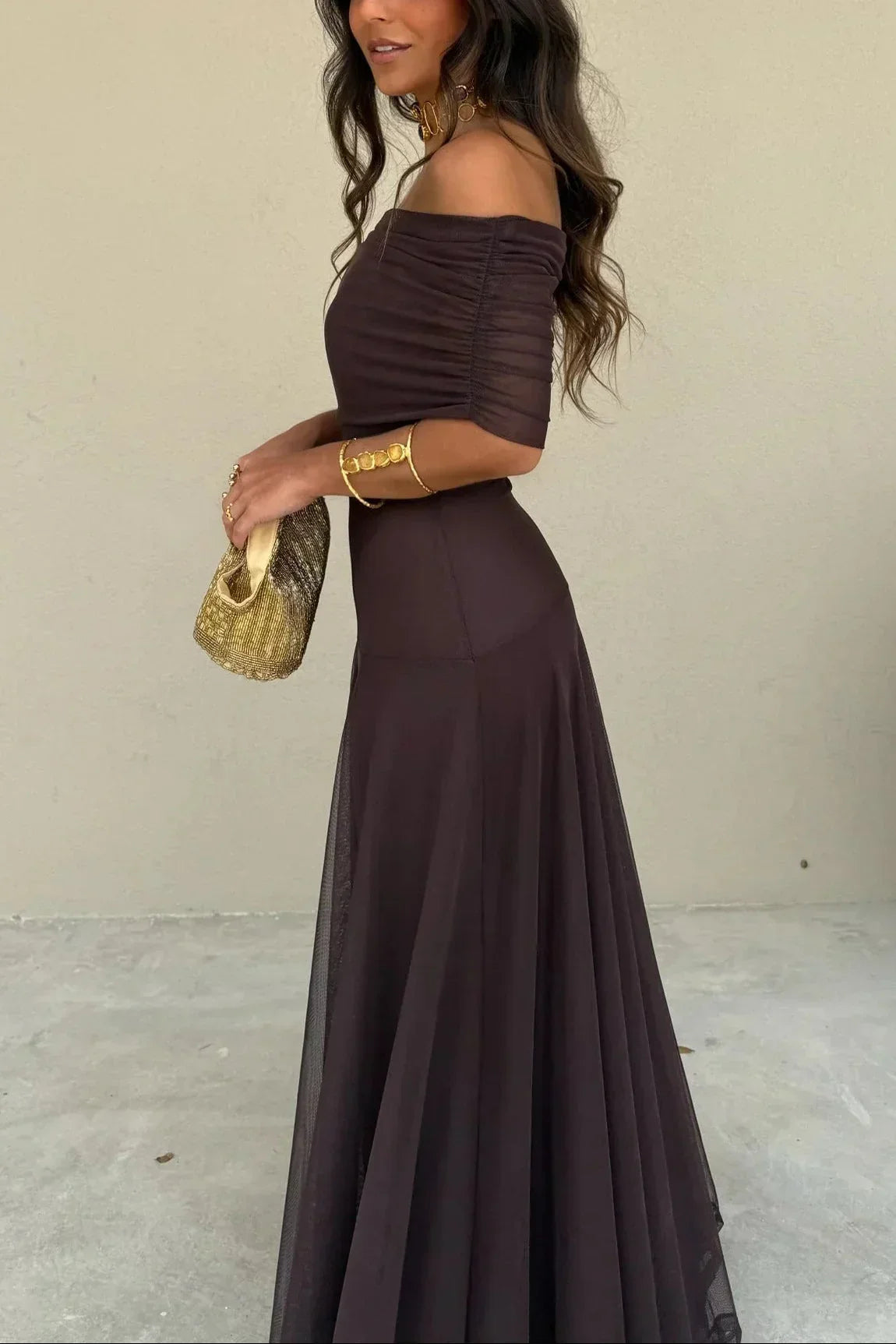 Robe Maxi Femme Asymétrique à Une Épaule, Drapé Fluide