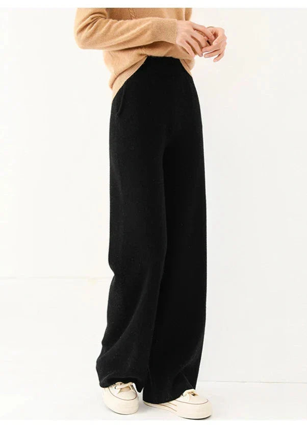 Pantalon Femme Taille Haute Jambe Large en Laine Mérinos