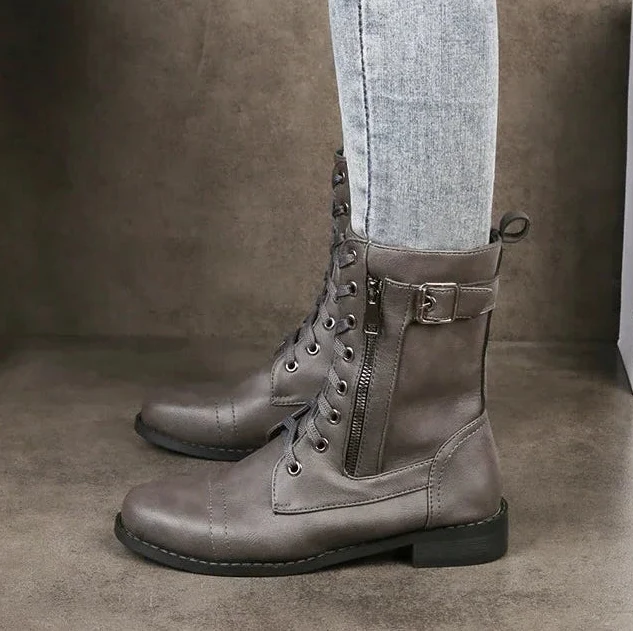 Bottines Femme à Lacets en Cuir, Tige Mi-Mollet