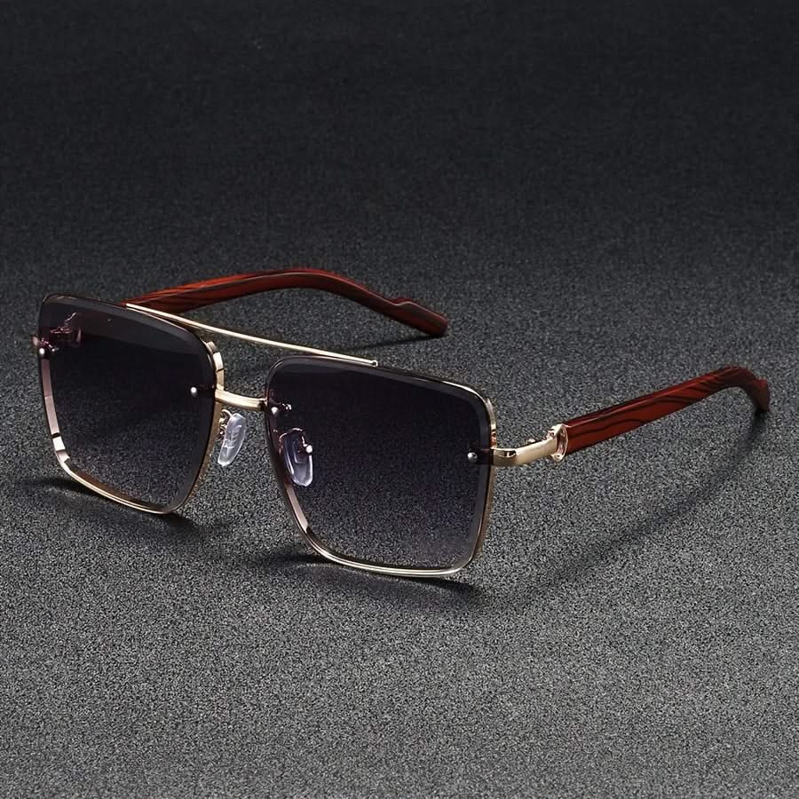 Lunettes de Soleil Monture Métal Branches Finition Bois Vintage
