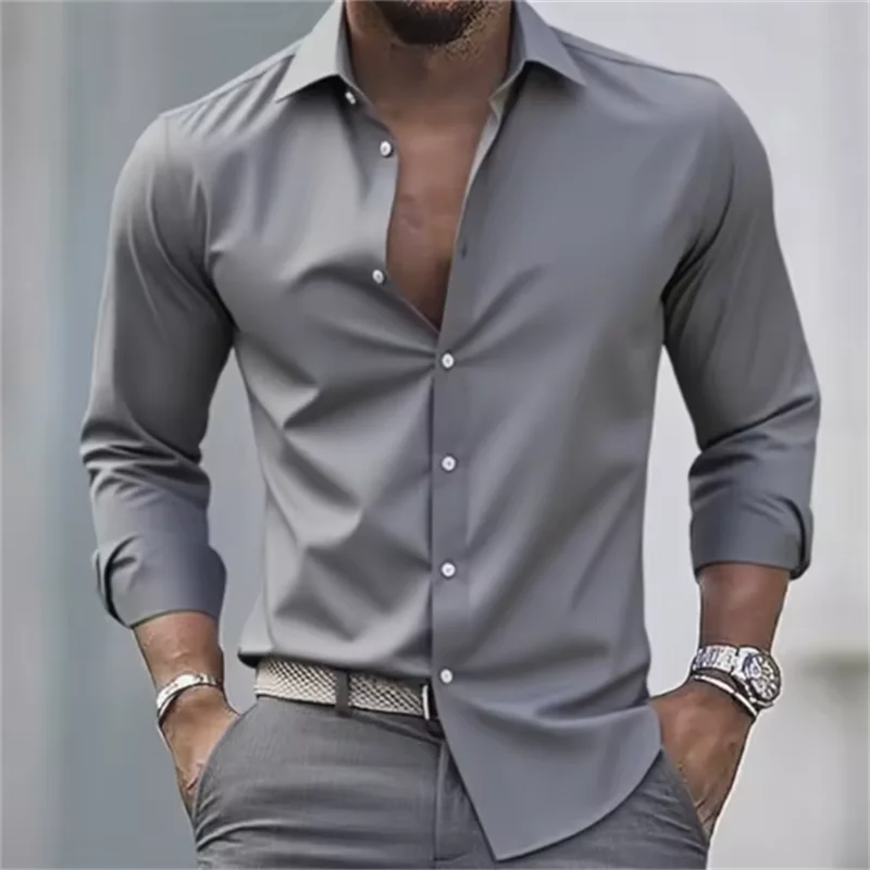 Chemise Homme Slim Fit Manches Longues Boutonnée Casual
