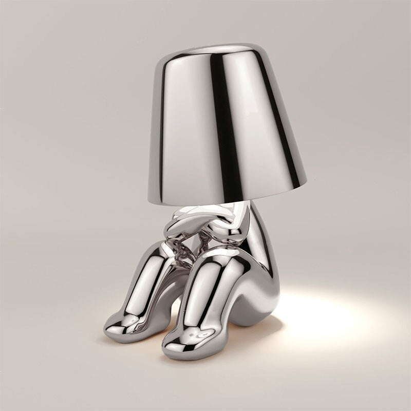 Lampe à Poser Silhouette Rechargeable en Résine, Finition Dorée ou Argentée