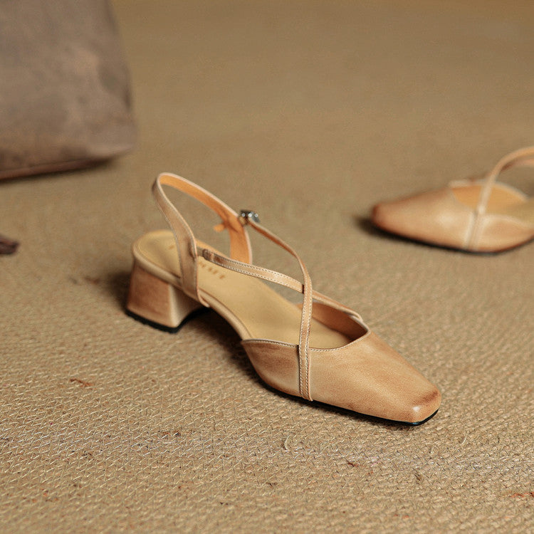 Escarpins Femme en Cuir Véritable - Talon Bloc Stable