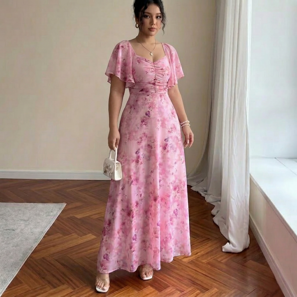 Robe Femme Moulante à Manches Volantées