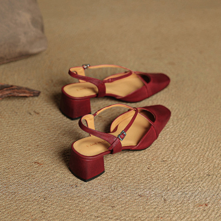 Escarpins Femme en Cuir Véritable - Talon Bloc Stable