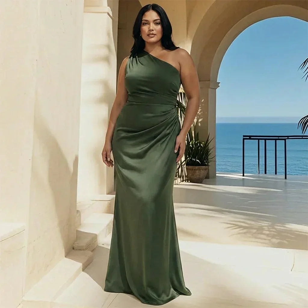 Robe Longue Femme en Satin Asymétrique - Robe de Soirée Élégante