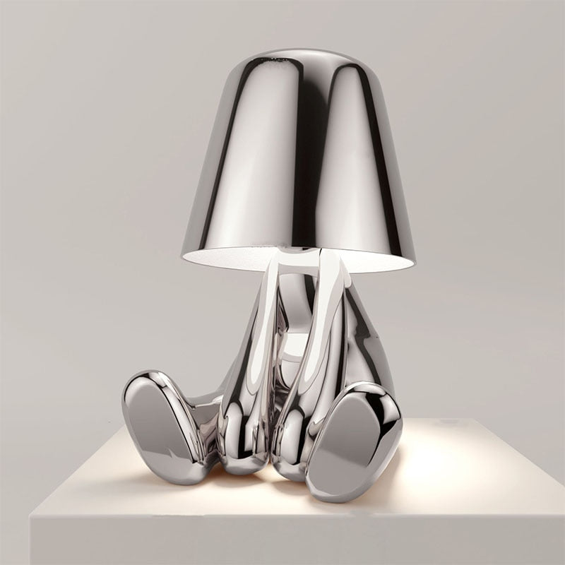 Lampe à Poser Silhouette Rechargeable en Résine, Finition Dorée ou Argentée
