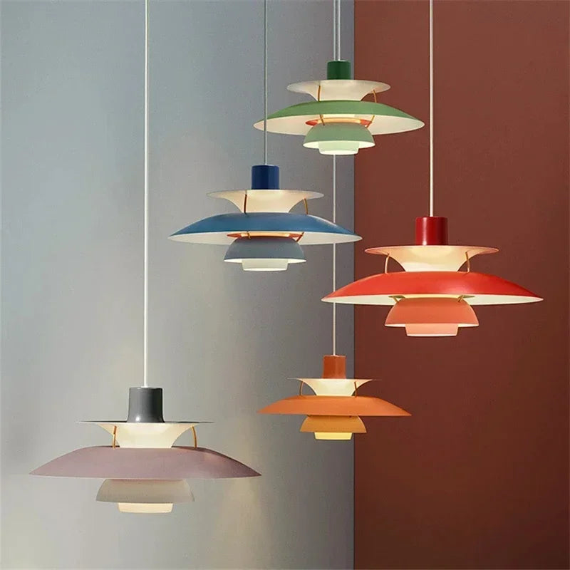Danish Pendant Light – Layered Metal Design in a Colorful Style for the Dining Room or Living Room