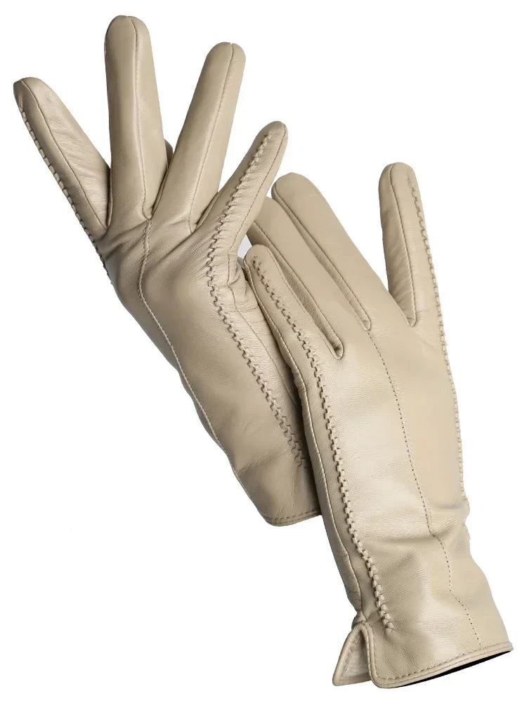 Gants d'Hiver Femme en Cuir, Doublure Polaire Chaude