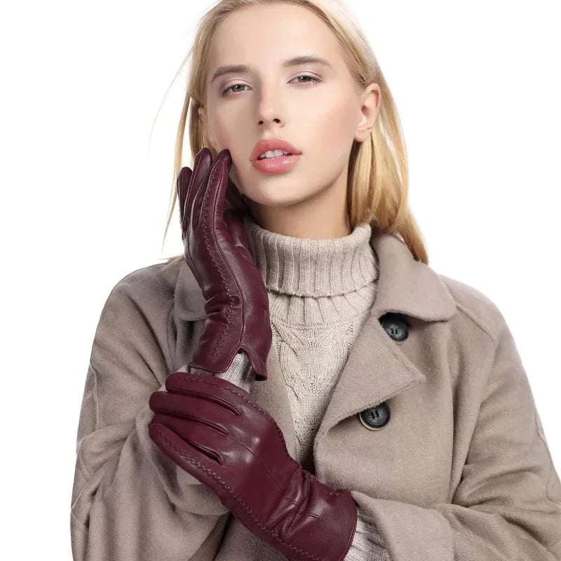 Gants d'Hiver Femme en Cuir, Doublure Polaire Chaude