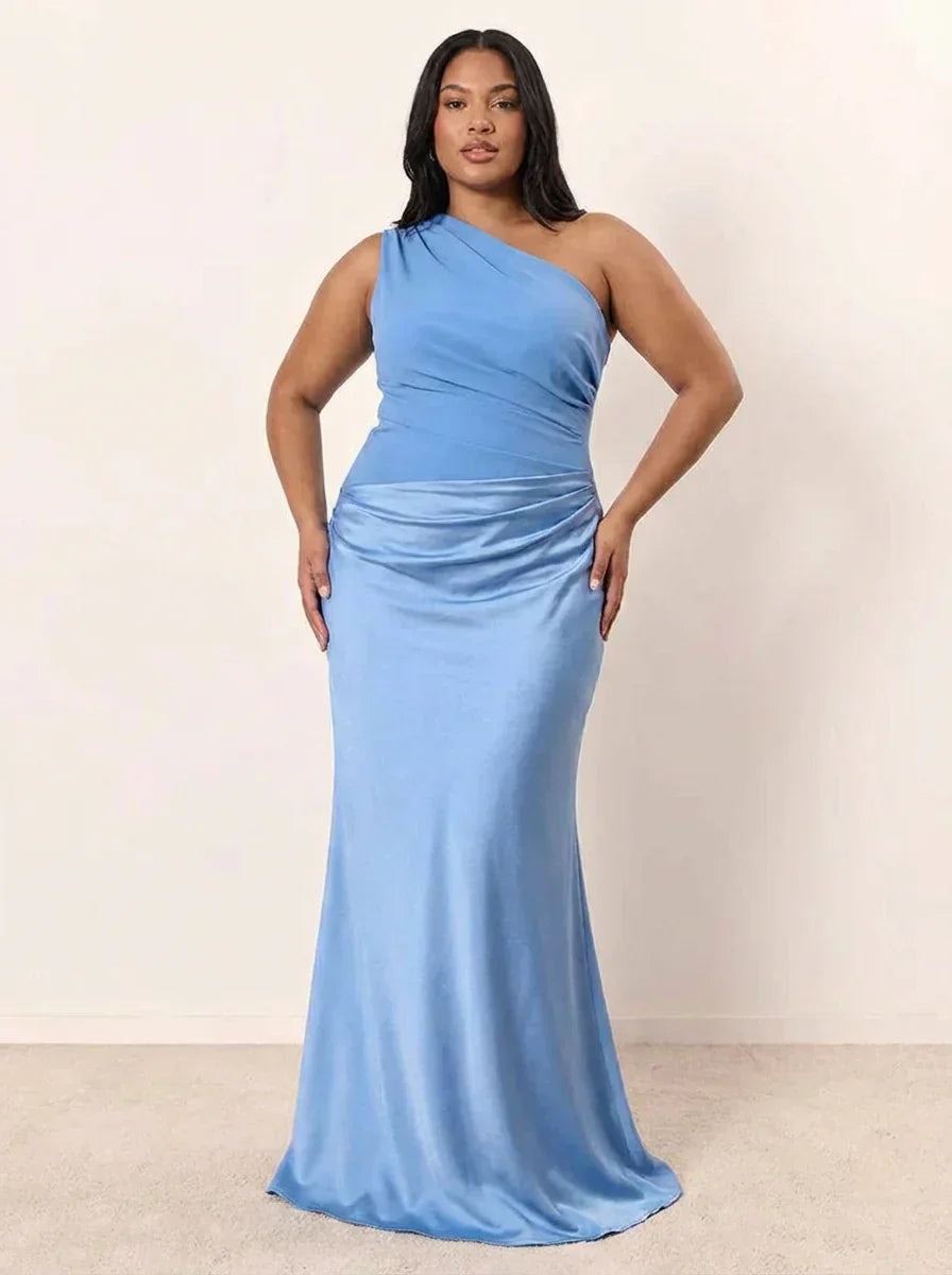 Robe Longue Femme en Satin Asymétrique - Robe de Soirée Élégante