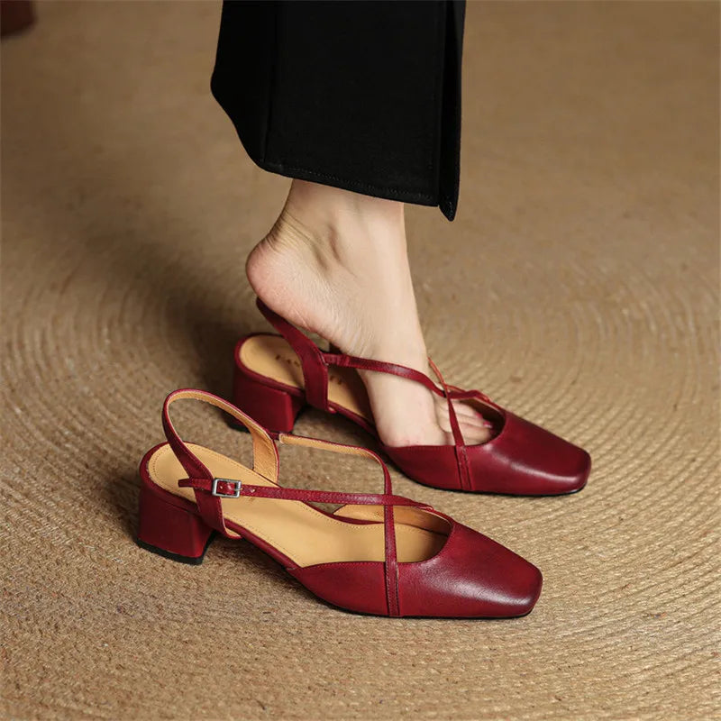 Escarpins Femme en Cuir Véritable - Talon Bloc Stable