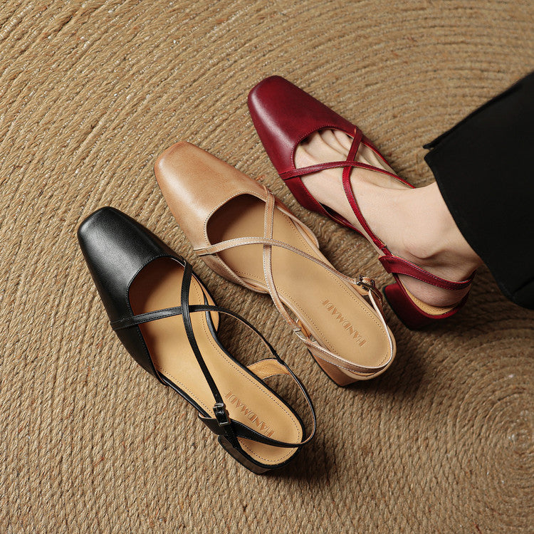 Escarpins Femme en Cuir Véritable - Talon Bloc Stable