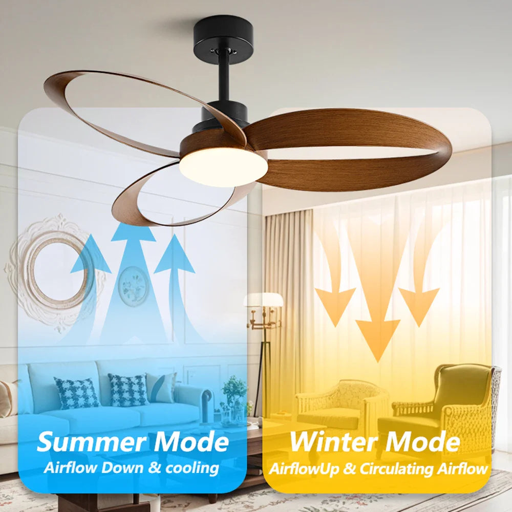 Ventilateur de plafond moderne – Pales en bois, éclairage LED dimmable pour salon ou chambre
