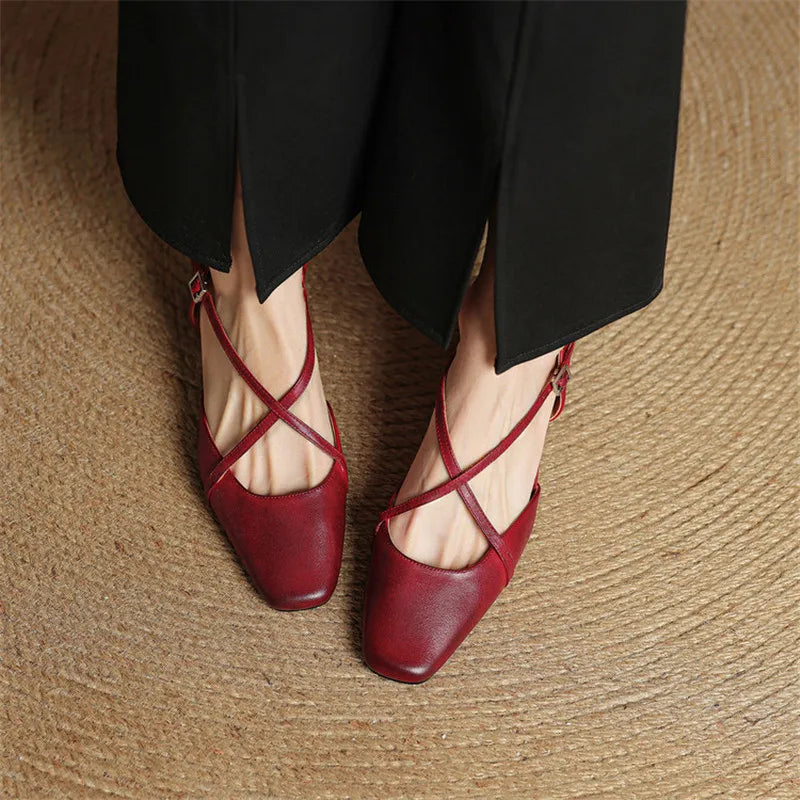 Escarpins Femme en Cuir Véritable - Talon Bloc Stable