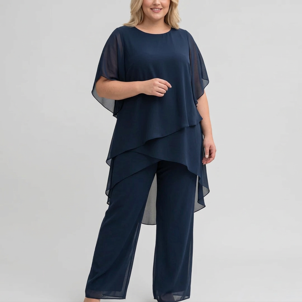 Ensemble Femme Haut Drapé Asymétrique et Pantalon Palazzo