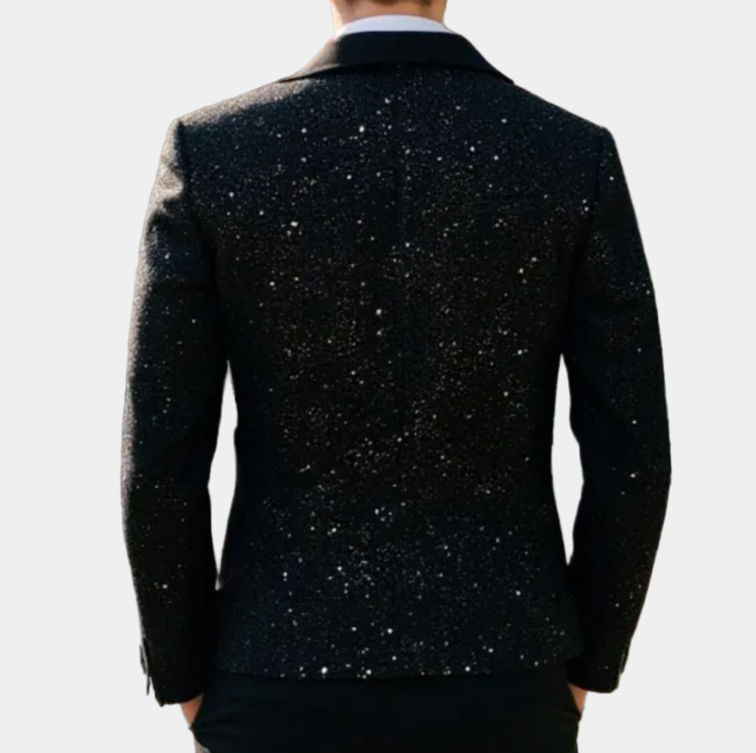 Veste Blazer Pailletté Homme avec Col Châle en Satin