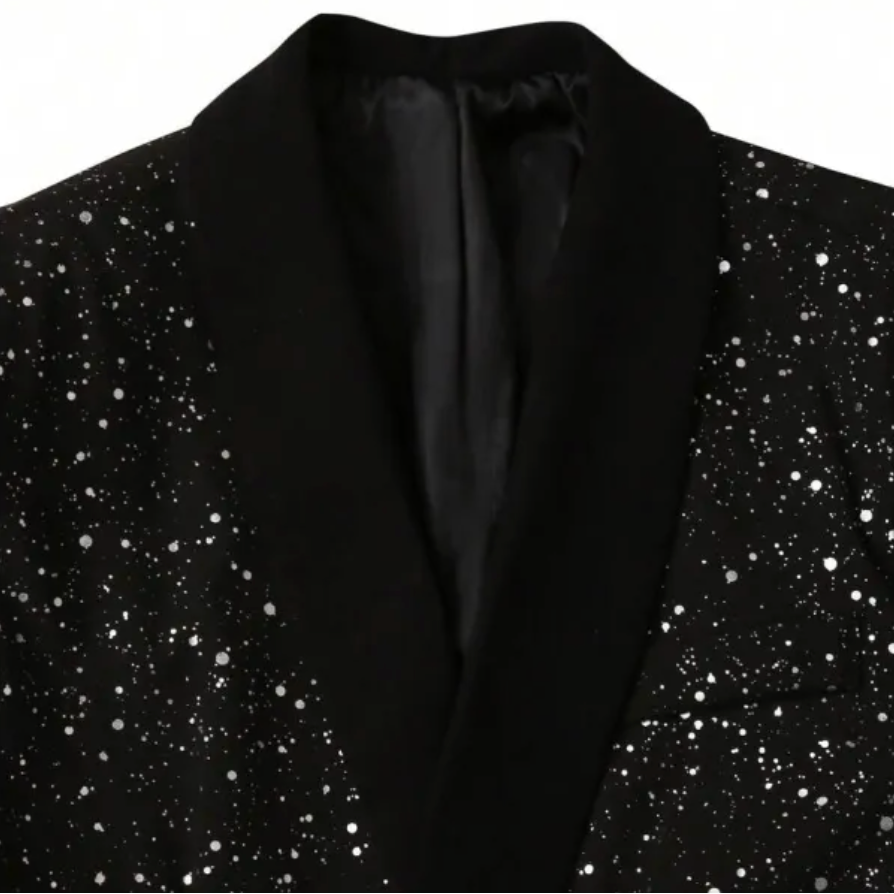 Veste Blazer Pailletté Homme avec Col Châle en Satin
