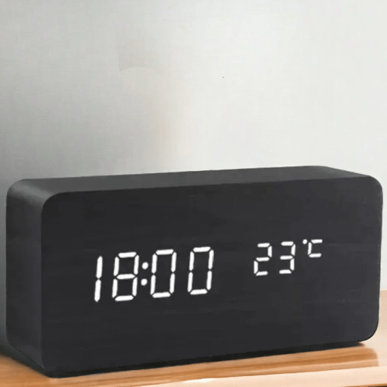 LED Wooden Clock – Natural Wood Finish, Elegant, and Voice-Controlled for the Living Room or Bedroom