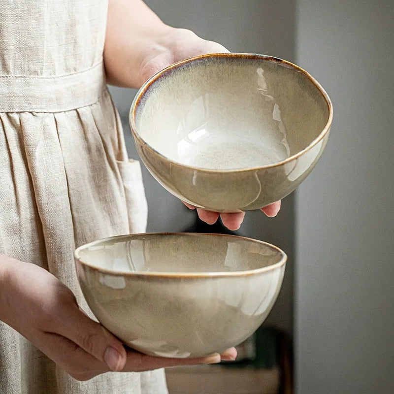 Set keramische ontbijtkommen – Natuurlijk beige, handgemaakt ontwerp voor ontbijt of salades