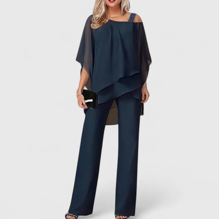 Wisteria | Women's Elegant Two-Piece Chiffon Overlay Pant Suit