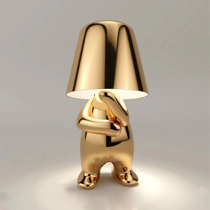 Lampe à Poser Silhouette Rechargeable en Résine, Finition Dorée ou Argentée