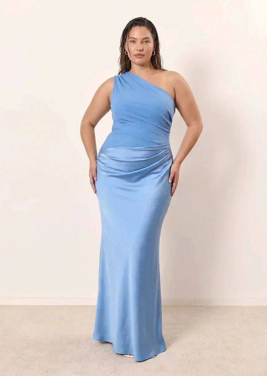 Robe Longue Femme en Satin Asymétrique - Robe de Soirée Élégante