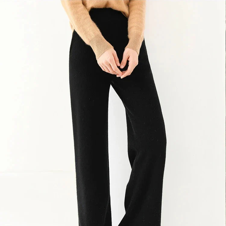 Pantalon Femme Taille Haute Jambe Large en Laine Mérinos