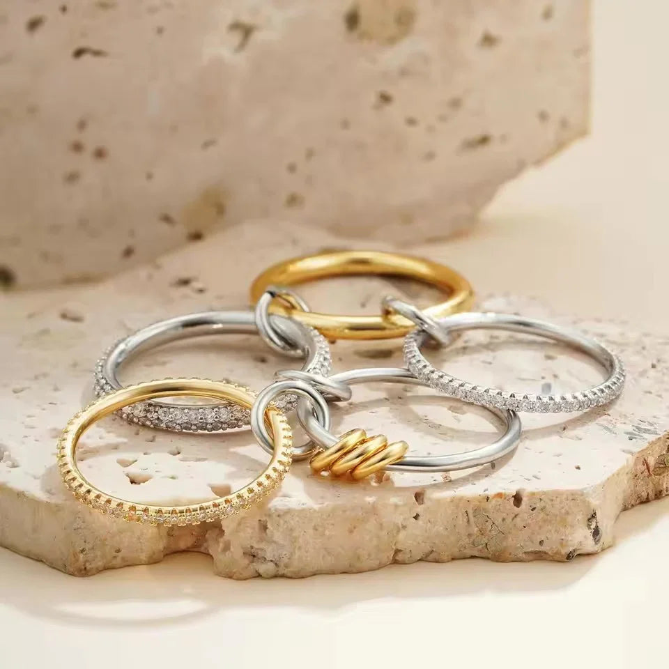 Bague Femme Plaquée Or Multi-Rangs Effet Empilé