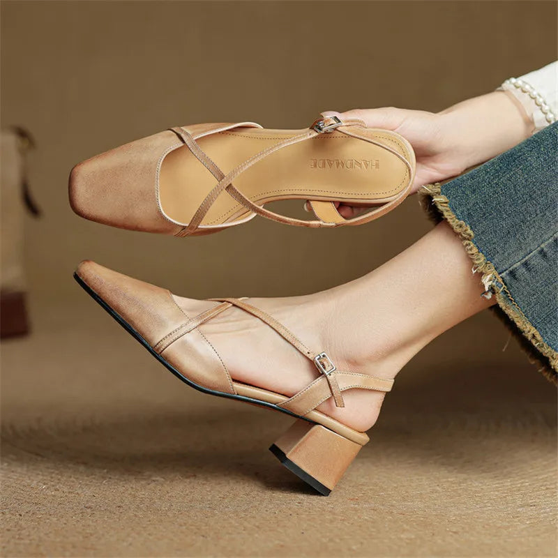 Escarpins Femme en Cuir Véritable - Talon Bloc Stable
