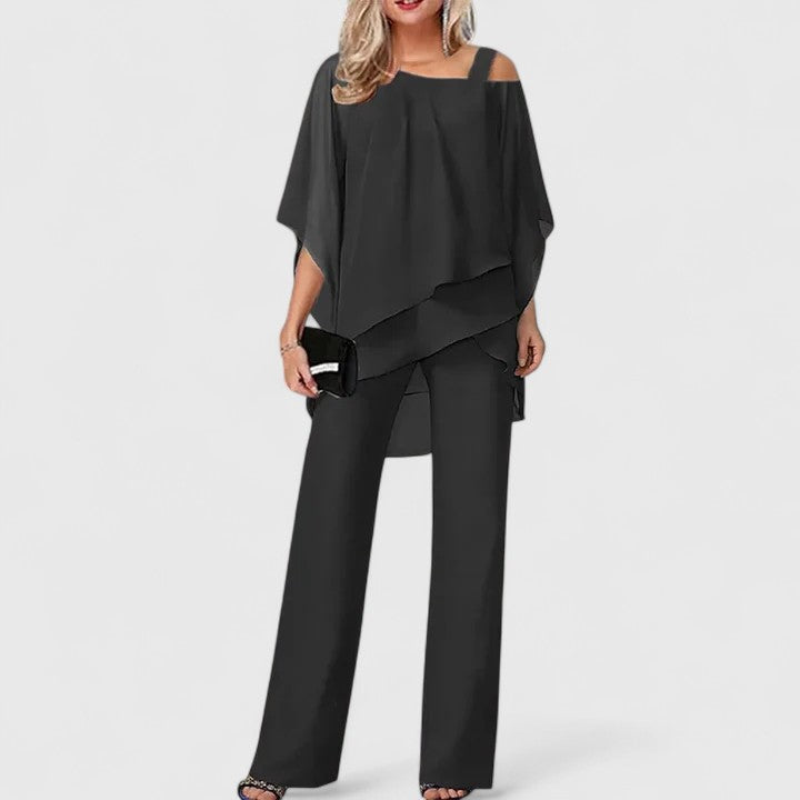 Wisteria | Women's Elegant Two-Piece Chiffon Overlay Pant Suit