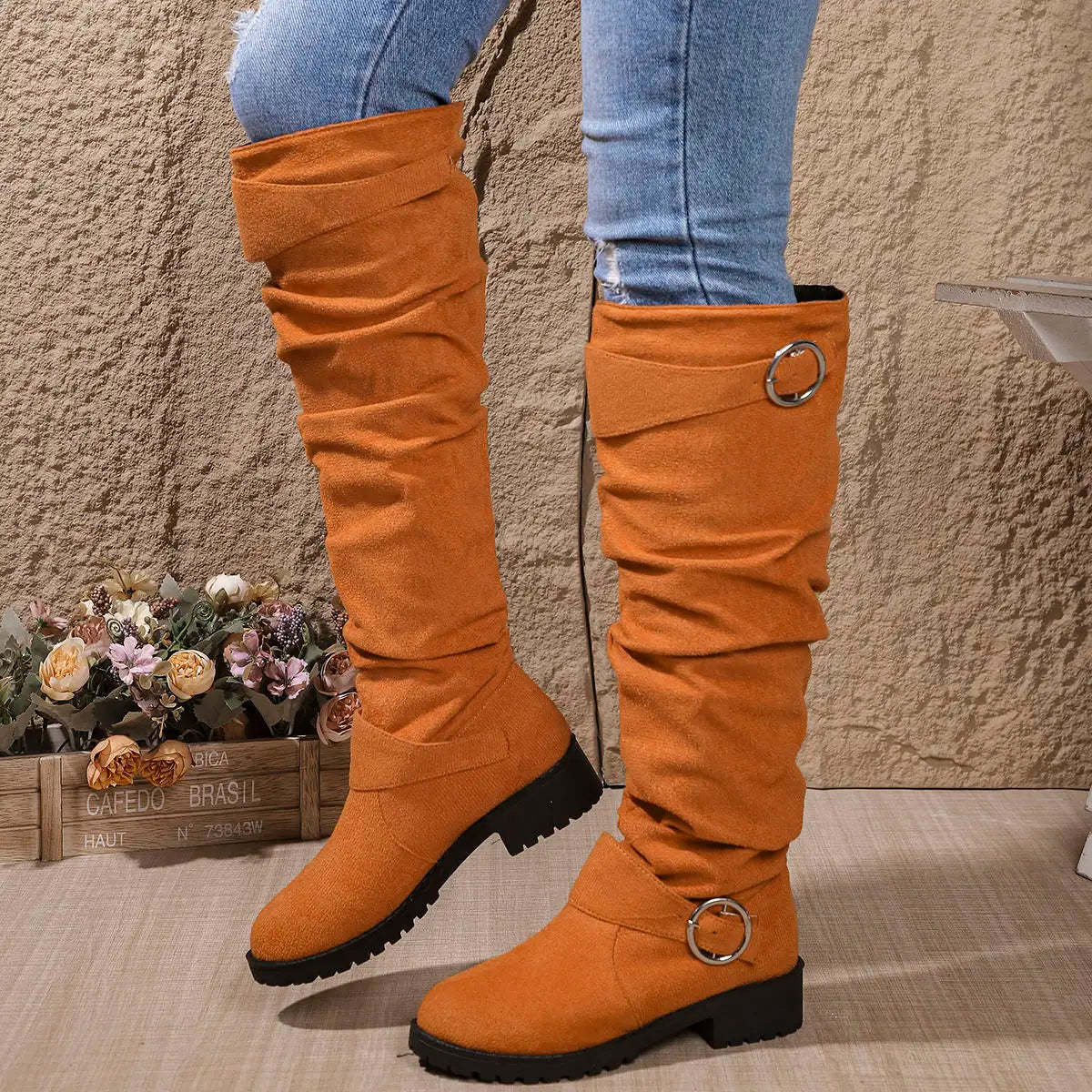 Bottes Hautes Femme à Boucle, Semelle Confort