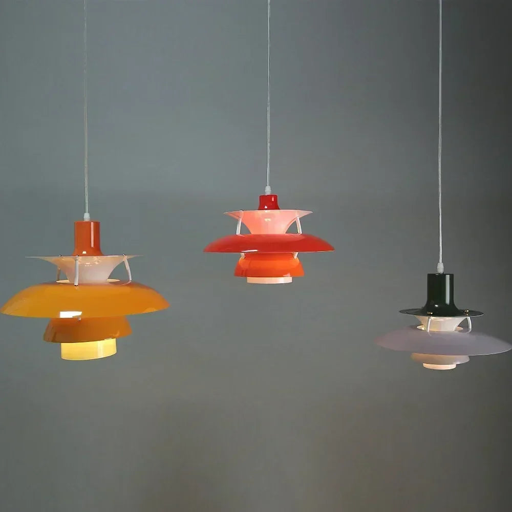 Danish Pendant Light – Layered Metal Design in a Colorful Style for the Dining Room or Living Room