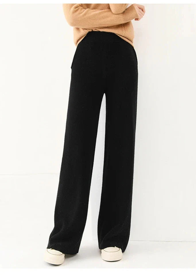 Pantalon Femme Taille Haute Jambe Large en Laine Mérinos