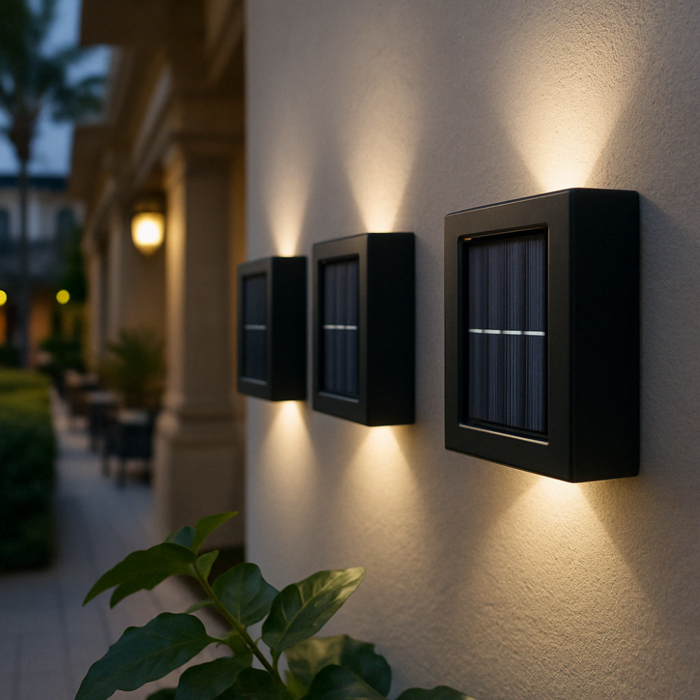 Black Solar Wall Light – Wireless, Modern Design for Garden or Balcony Lighting