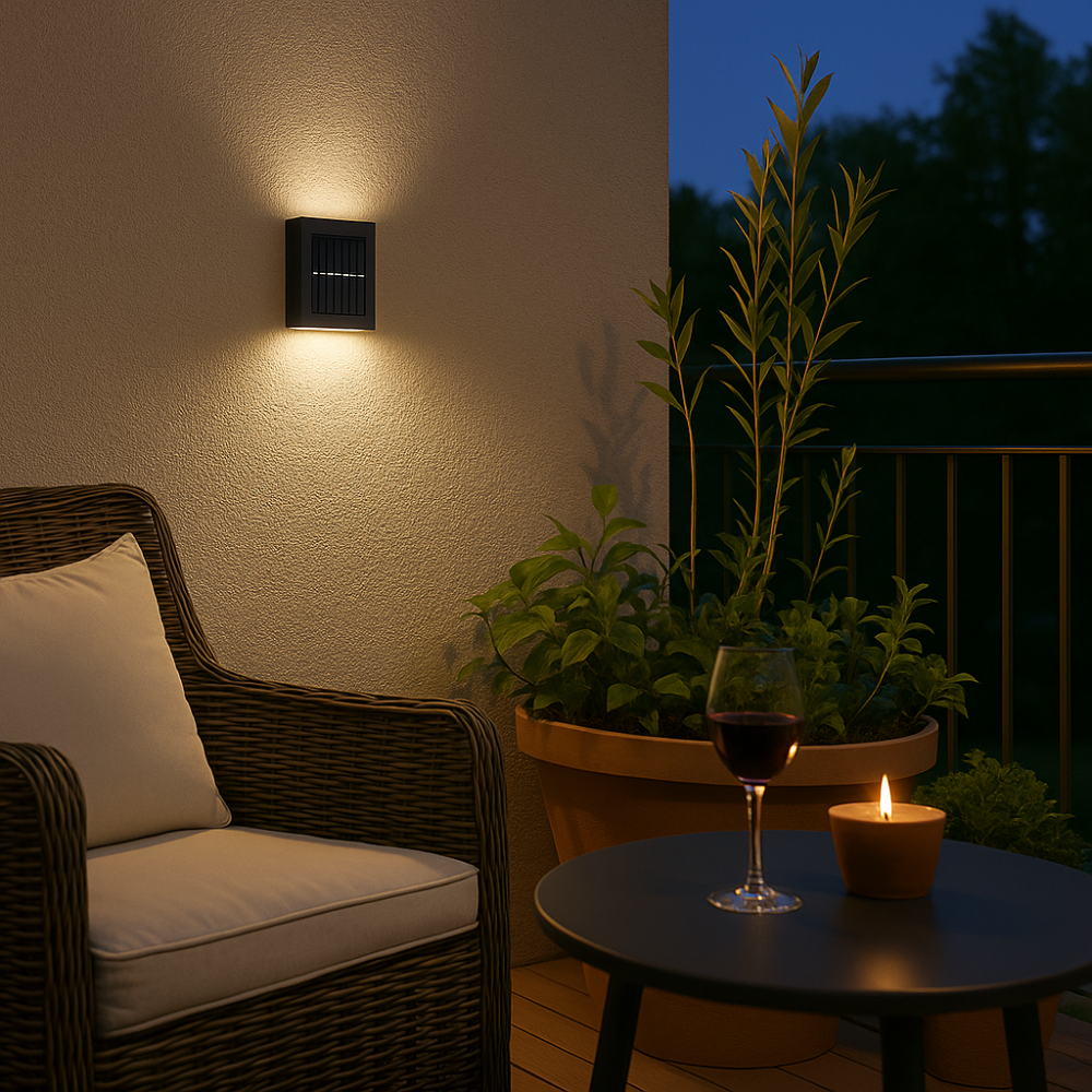 Black Solar Wall Light – Wireless, Modern Design for Garden or Balcony Lighting