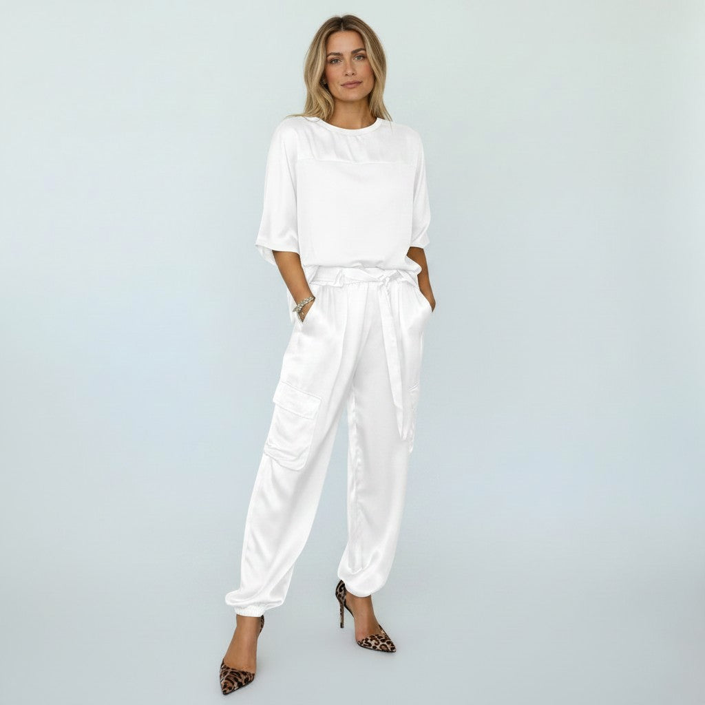 Ensemble Deux Pièces Femme, Haut Manches Courtes et Pantalon Taille Élastique