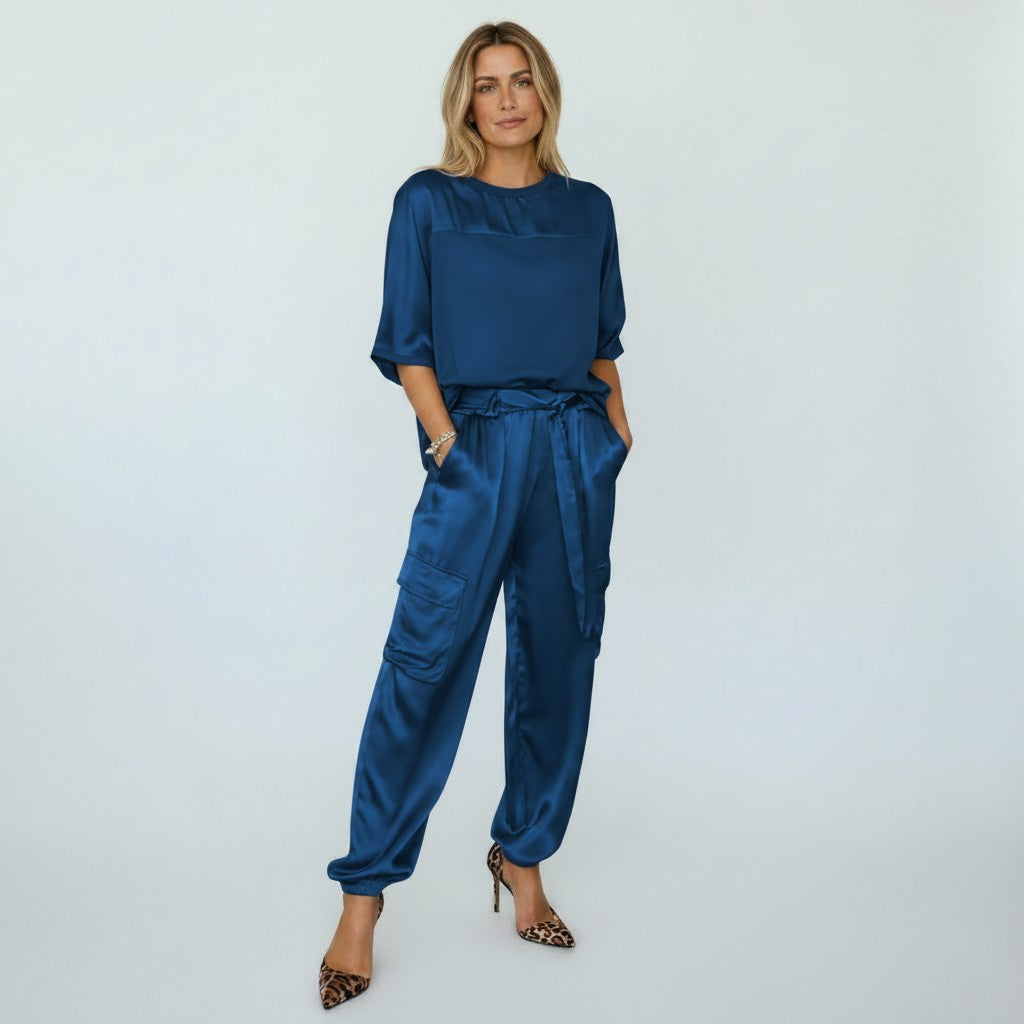 Ensemble Deux Pièces Femme, Haut Manches Courtes et Pantalon Taille Élastique