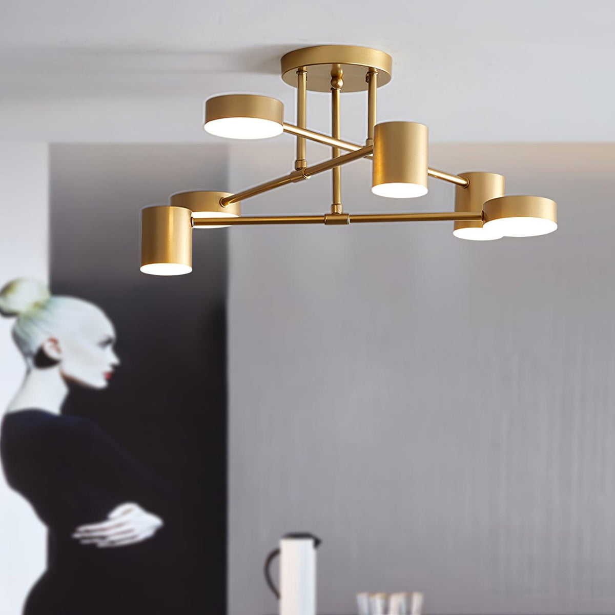 Plafonnier Design Sputnik à Bras Croisés et Têtes Cylindriques