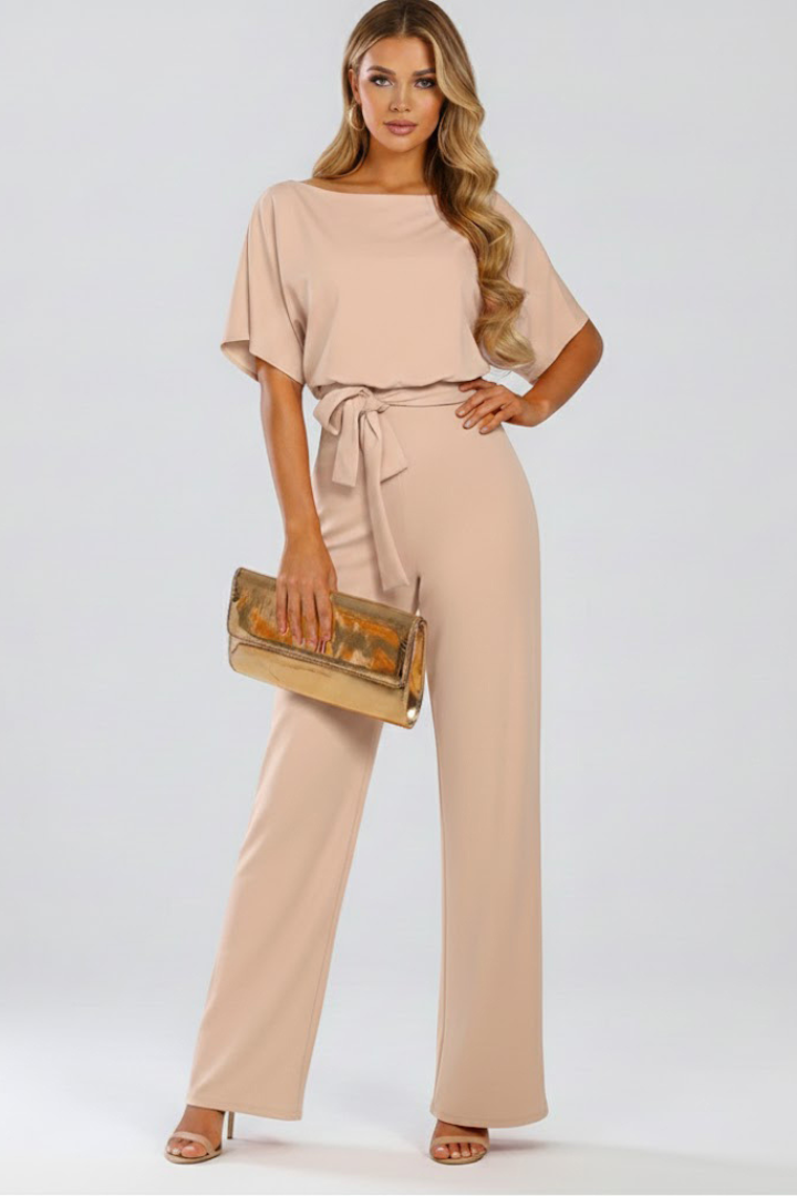 Combinaison Femme Ceinturée à Jambes Larges, Col Rond