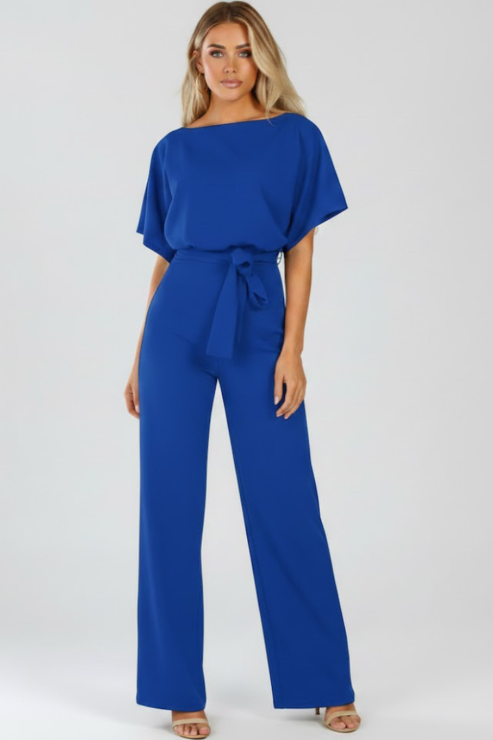 Combinaison Femme Ceinturée à Jambes Larges, Col Rond