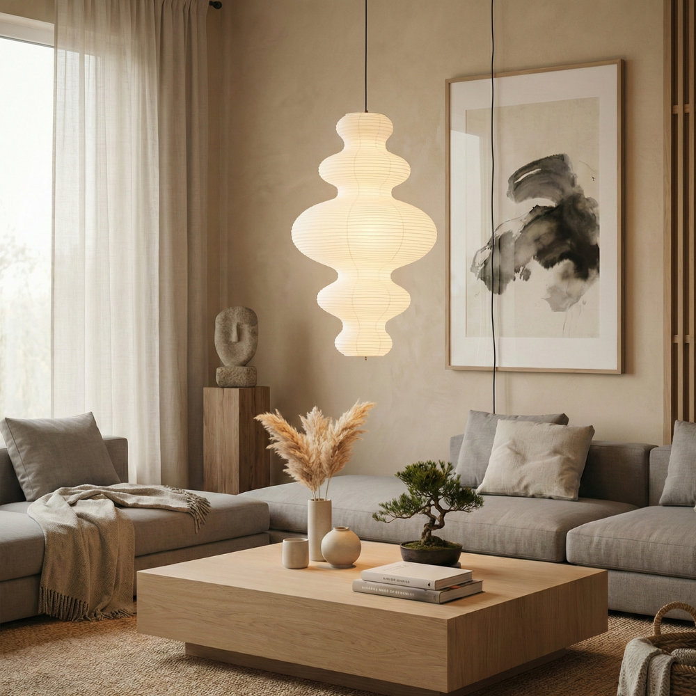 Stylish Pendant Light with Rice Paper Shade – 47cm Diameter for Kitchen Pendant Lighting 10